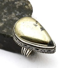Anello Apache pietra preziosa pirite fatto a mano design antico gioielli misura USA-8 DR 3041