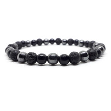 Bracciale in Pietra Lavica Ematite Nero Perle Pietre dure naturali da Uomo Donna
