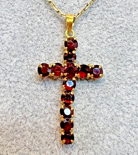 Collana ciondolo croce granati