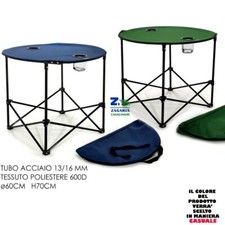 TAVOLO DA CAMPEGGIO PIEGHEVOLE CON PORTA LATTINE TONDO IN TESSUTO DIAM. CM 60X70