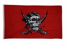 RED SKULL & SWORDS 5 x 3 FT FLAG - Large Pirate Crossed Knives Red Eyes