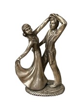Statuetta Golden Art vintage - Coppia di ballerini in metallo argentato