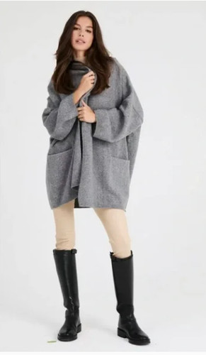 Cardigan grigio con - , cappuccio