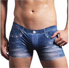 Boxer uomo sexy pantaloncino spandex liscio finto denim jeans stampato slip intimo