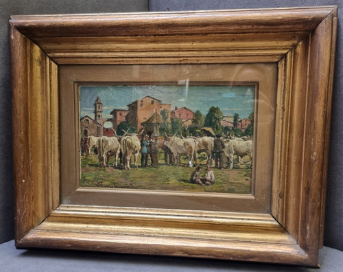 Olio cartone paesaggio - su,