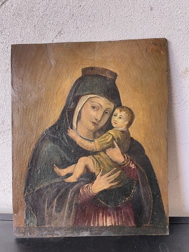 Antico olio rame madonna - olio,