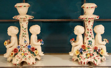 antico portacandele porcellana italiana portacandele bambini/puttine fiori fiori H19,5