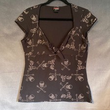 Switchblade Stiletto Stampa Teschio Pinup Top XL Stile Punk Rock