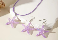 Set orecchini e collana donna, mare, viola, forma stella marina, stile oceanico.