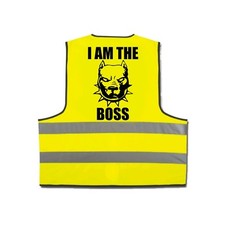 gilet rifrangente alta visibilita'  giallo scritta i am the boss pit bull regalo