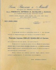 Lettera int. GEOM. BUSSONE & MINELLI.  Impresa E. QUALINO, Carrara. Torino 1921