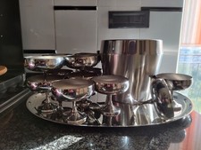 Set 12 Coppe Champagne marchio AMC in Acciaio con Cestello porta vino e Vassoio