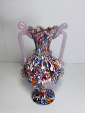 Vecchio Vaso Vetro Murano Venezia F.lli Tosso Manici Murrine cm 20 Vintage '60