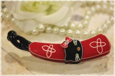 Pinza per capelli "Hello Kitti" nera e rossa in plastica 11,0 x 2,2 cm