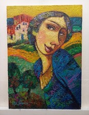 COMPLEMENTO ARREDO QUADRO PAESAGGIO FIGURA OLIO TAVOLA CM25X35 CARLO DE LORENZO