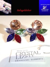 Orecchini Donna Argento Cristalli SWAROVSKI ELEMENTS ORIGINALI Fiore Gioielli  