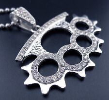 Collana nocche ottone catena inox nuovo ciondolo spolverino nocche ghiacciato