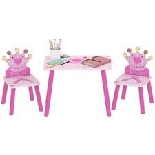 Set Tavolo e 2 Sedie Tema Principesse per Cameretta Bambini in Legno Rosa