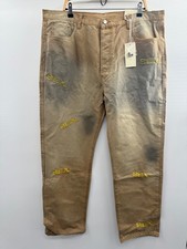 Jeans Mnml V591 Baggy Sex Denim Uomo 42 Cachi Ricamato Bottone Dritto Fly Nuovo con etichette