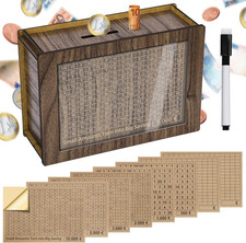 Salvadanaio €5000 in Legno Con Adesivi E Pennarello, Riutilizzabile Salvadanaio 