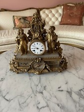 Orologio da tavolo francese romantico dorato doppia statua pittore poeta base alabastro