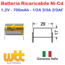 Batteria Ricaricabile NI-CD 2/3AF 2/3A 1/2A 1,2V 700mAh 29x17mm a saldare