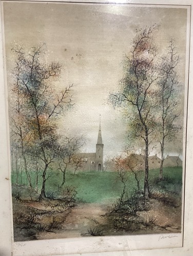 Litografia paesaggio autunnale - paesaggio,