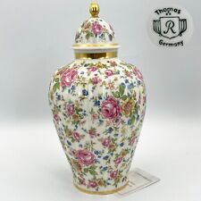 Potiche d'epoca in porcellana Bavaria vaso vintage decoro con rose fiori e oro 