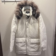 Piumino Burberry Black Label M bianco pelliccia cappuccio 47 cm spalla 87 cm lunghezza Nova