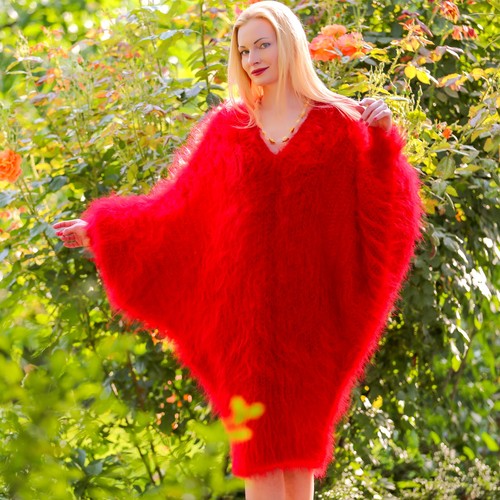 Abito rosso pipistrello mohair