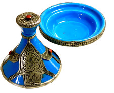 ANTICA TAJINE MAROCCHINA  da collezione  terracotta smaltata e argento e pietre