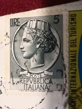 Francobollo raro Poste Italiane - 5 lire Siracusana su busta