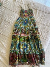 Maxi ABITO ANTICA SARTORIA taglia unica FIORI DI LIMONE cannoli maiolica SMOCKED USATO IN OTTIME CONDIZIONI