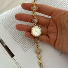 Gold Womens Vintage Watch, Clover Watch for Women, Minimal Womens Watch, Gift
