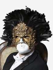 Gala con Piume Tigrate Maschera Veneziana Originale Artigianale Fatta A Venezia!