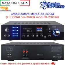 Amplificatore stereo da 200W - 2 x 100W con Bluetooth USB, mod. MK-200SAS