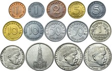 Germania Terzo Reich 14 monete Reichspfennig Marco 1936-1945 LOTTO con argento