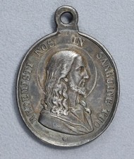 Medaglia devozionale religiosa in argento Gesù e Maria 19° secolo Arte sacra