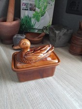Cocotte Vintage francese Forno ciotola  gres smaltato anatra 3D marrone Smaltata