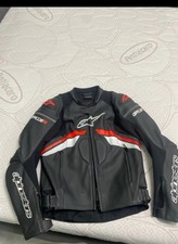 Giacca Uomo Giubbotto Moto in Pelle Alpinestars GP PLUS V3 Nero Rosso Flu