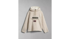 Felpa Uomo Napapijri in Pile Mezza Zip Cappuccio Logo Tasca T Burgee Bianco