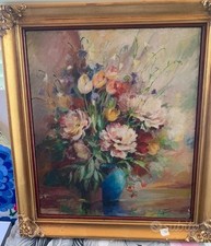 Dipinto Olio Su Tela Natura Morta Firmato Dall Artista 