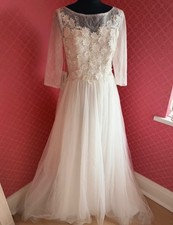 Abito da sposa manica lunga in pizzo e tulle - taglia 12 - nuovo con etichette