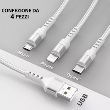 Lotto 4PZ Multi Cavo Di Ricarica, 3 in 1 Multiplo Micro USB Tipo C 40CM - BIANCO