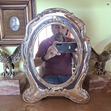 Specchio da tavolo in Argento 925 massiccio - Firenze anni 80 Liberty cm 27x37