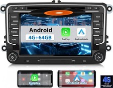 Autoradio 2 DIN 4+64GB Android Auto Carplay GPS WiFi SIM VW GOLF 5 6 Polo Passat