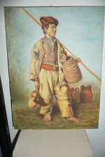 Olio su tela antico costume napoletano : Acquaiolo. Firmato Carotenuto S.
