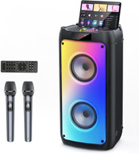Macchina per Karaoke Con 2 Microfoni Wireless, Subwoofer Da Palco Altoparlante B