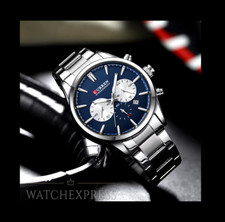 OROLOGIO da Uomo CURREN Cronografo Acciaio Quadrante Blu Elegante, Regalo Natale