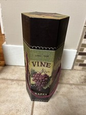 Vintage Style Tole Painted Grapes  Wine Bottle Gift Box Wooden Storage W/ Handle